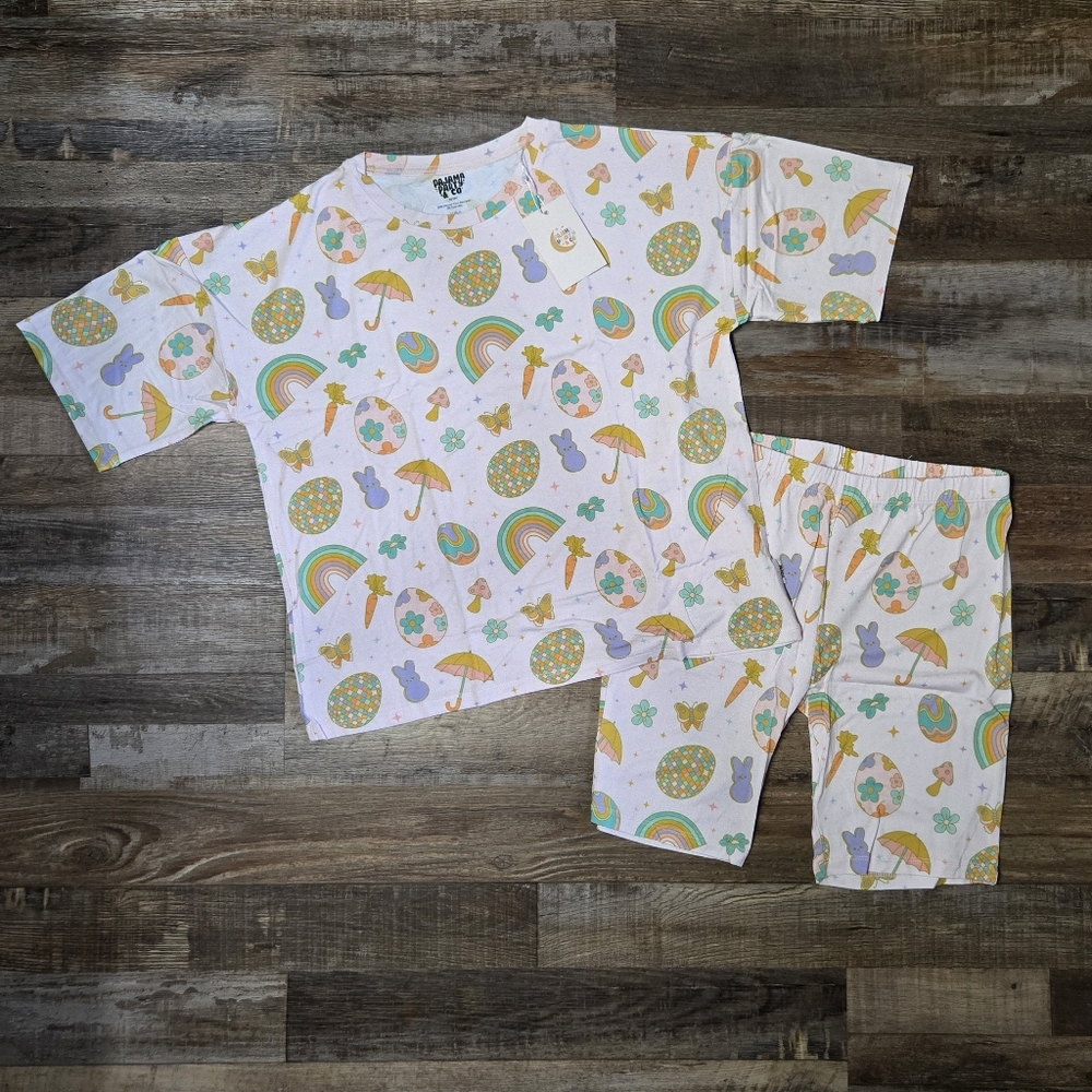 Magical Mamas Pajama Party & Co Light Pink Easter Short Sleeve and Shorts PJ Set
